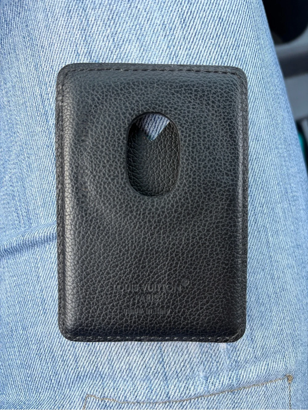 Louis Vuitton Black Embossed Leather Card Magnetic holder.